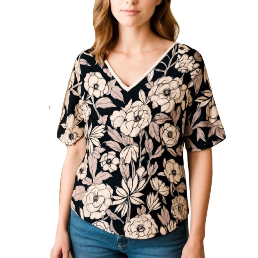 ANTHROPOLOGIE DANIEL RAINN Ditsy Print Floral Double-V Blouse